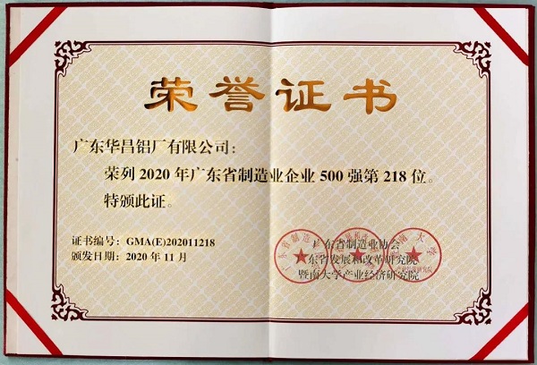 Z6人生就是博铝业上榜“2020年广东省造作业企业500强”